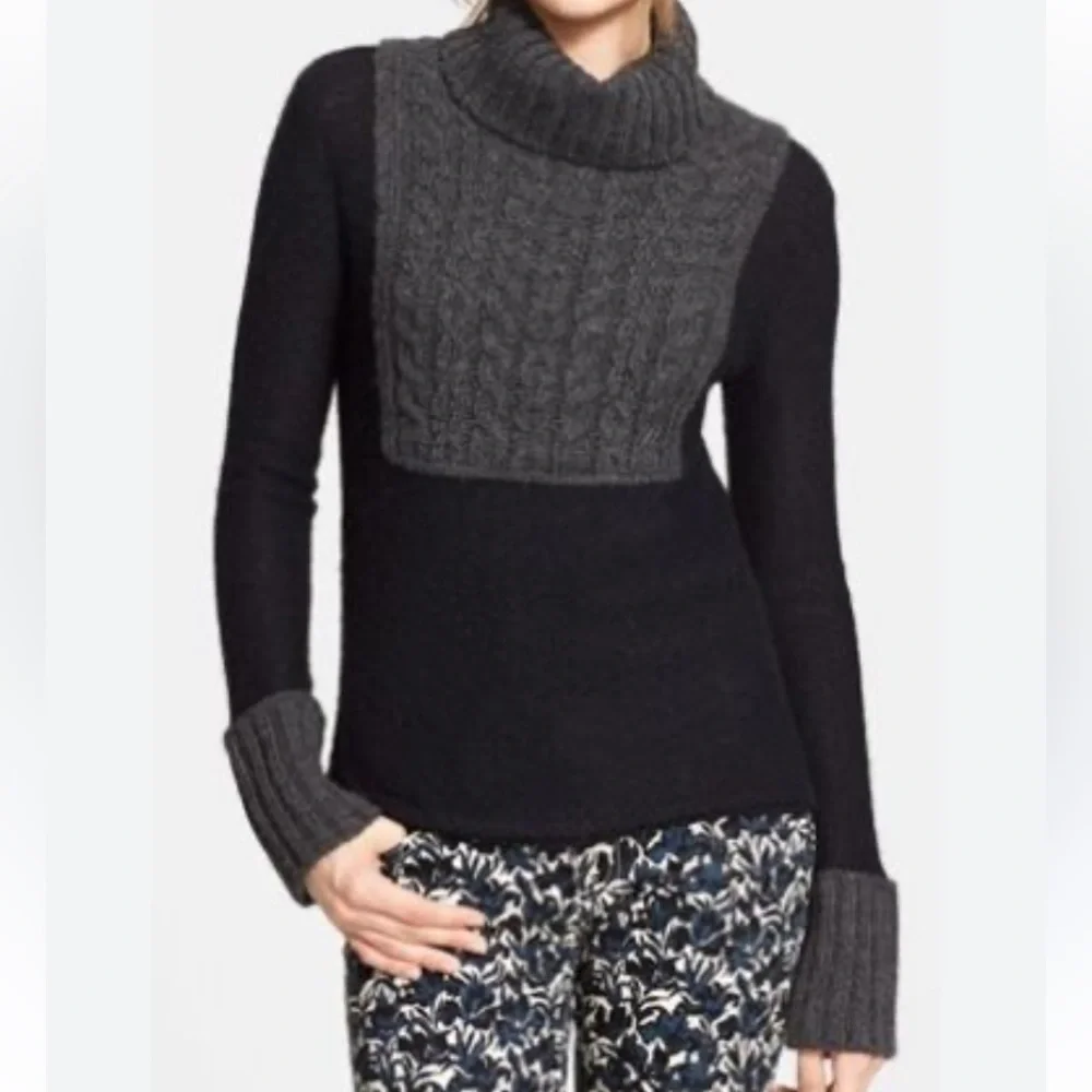 Tory Burch Alpaca Gretchen Mixed-Cable Knit Turtleneck Pullover Sweater Top